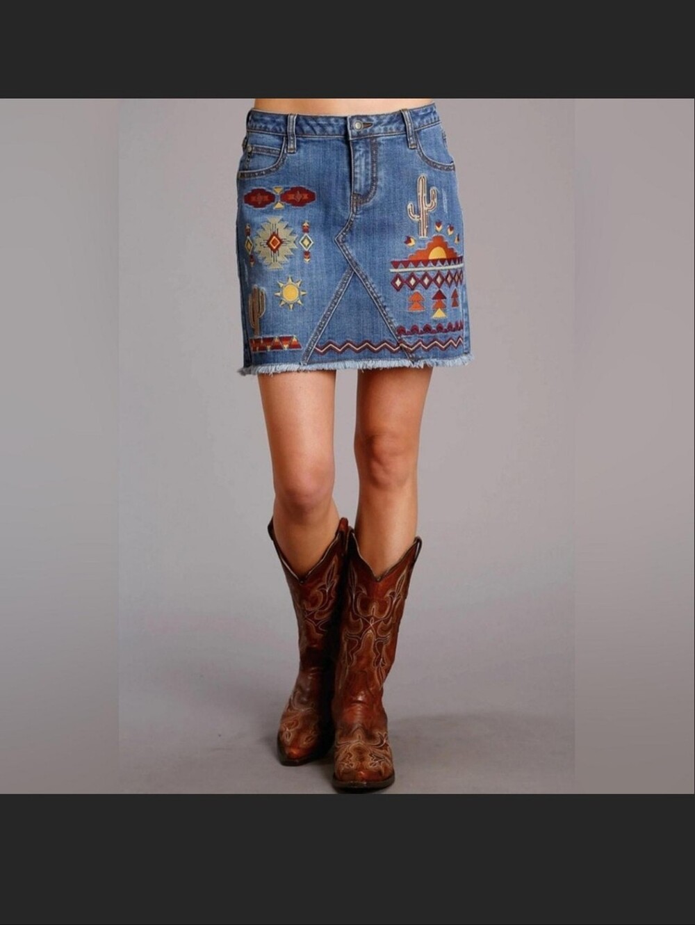 Stetson New Without Tags Embroidered Denim Skirt Size 10